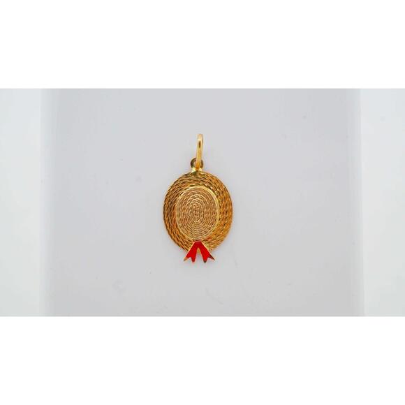 18k Estate Yellow Gold Gondolier Hat Charm Pendant Retro Vintage Women's Jewelry